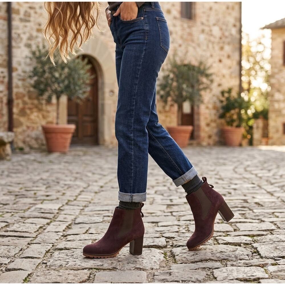 Sanctuary Ravish Suede Chelsea Lug Sole Ankle Boots Block Heel NWOB